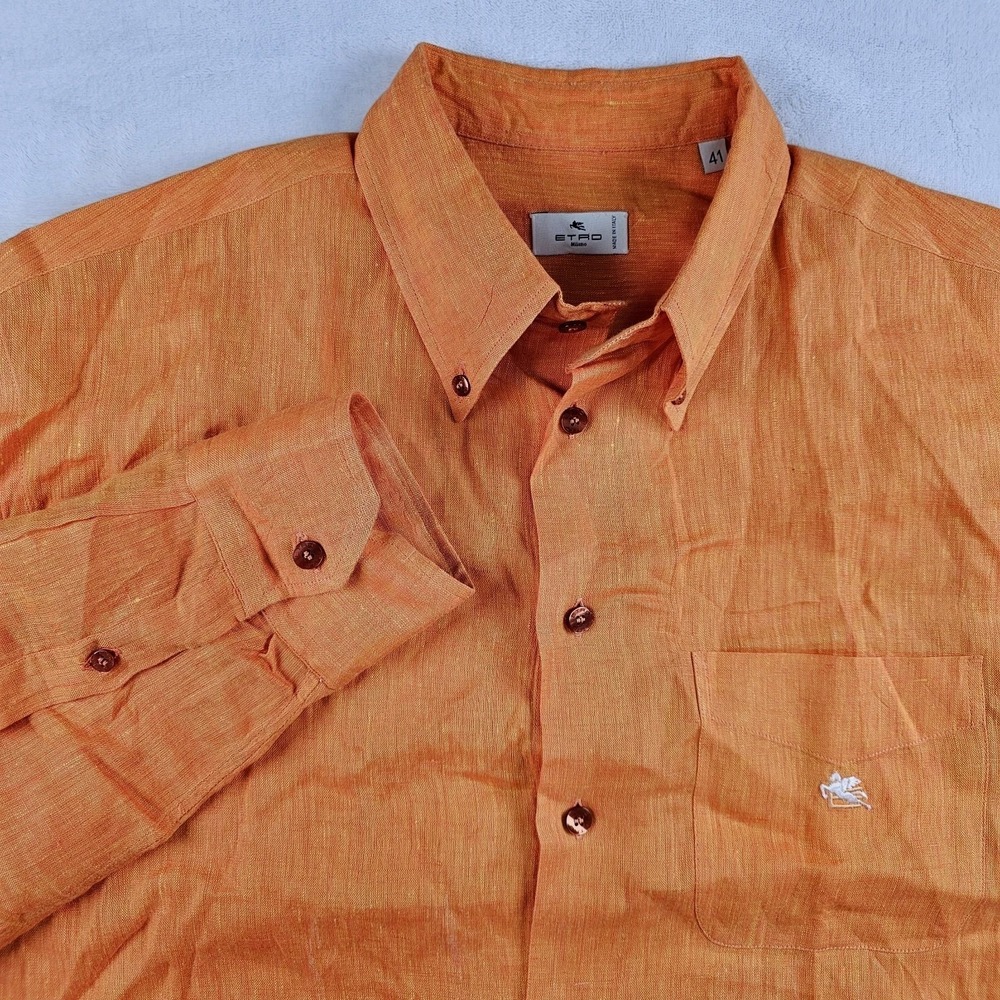Etro 100% Linen Shirt Mens 41 50" Chest Button Down L/S Luxury Made In Italy EAC